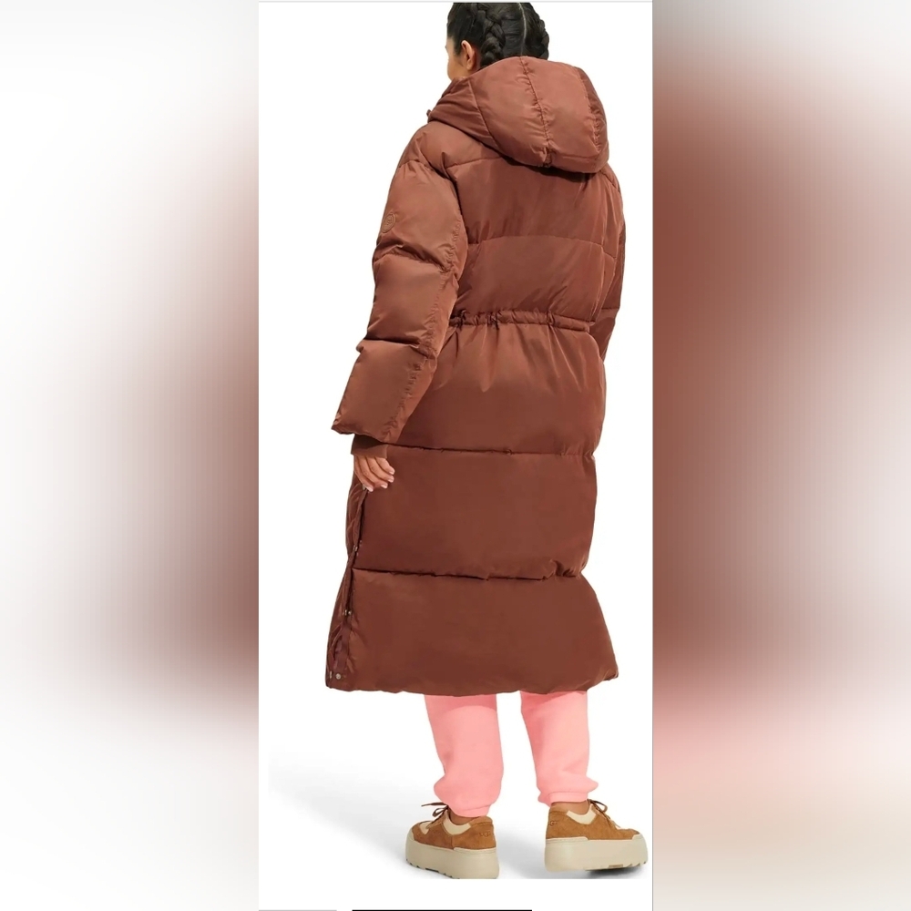 UGG Women's Keeley Long Puffer Coat In Dark Chestnut Medium NEW - Picture 2 of 3